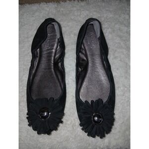 Coach Black Ariza Nubuck Leather Flower Medallion Ballet Flats Size 7.5 B